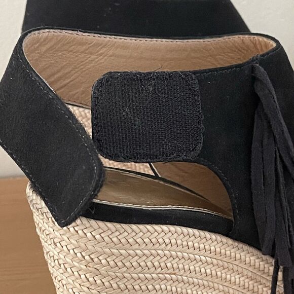 Report Boho Wedge Sandals Womens 9 Utility Espadrilles Black Suede Fringe Shoes - Picture 9 of 12